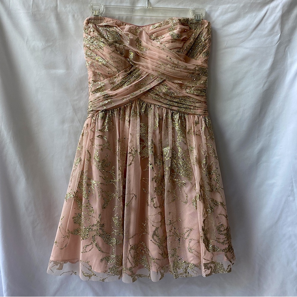 Hailey by Adrianna Papell Pink and Gold Glitter Strapless Dress